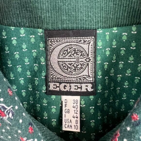 VTG Eger Germany Women's 8 Green Corduroy Button Down Shirt Top Fairy Whimsical - Picture 7 of 16